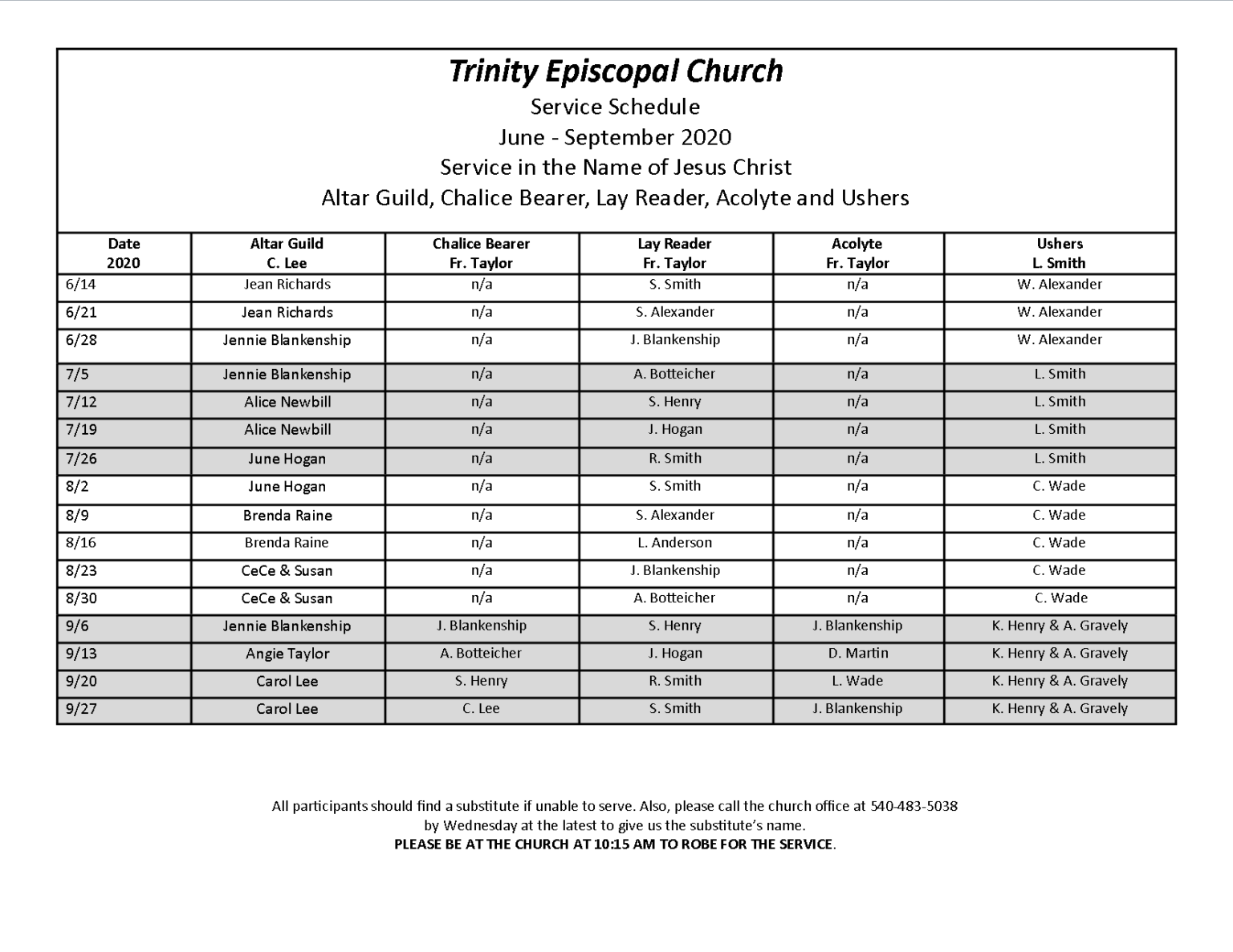 Trinity Episcopal Church Calendar and Announcements